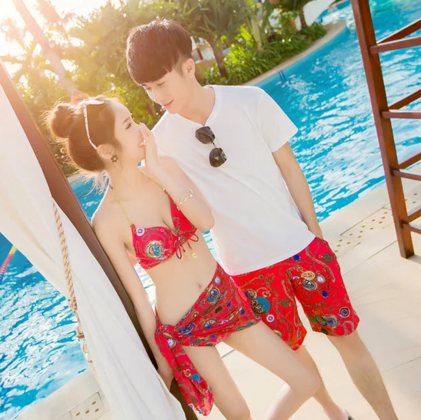 

Universal Wedding Dress Set Universal Bathing Suit Women's Three Pieces Red Belly Covering South Korea Hot Springs Swimwear Univ