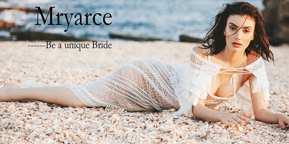 Mryarce Elegantes Strandhochzeitskleid mit offenem Rücken, Stretch, Spitze vorne und Schlitz – Detail 1