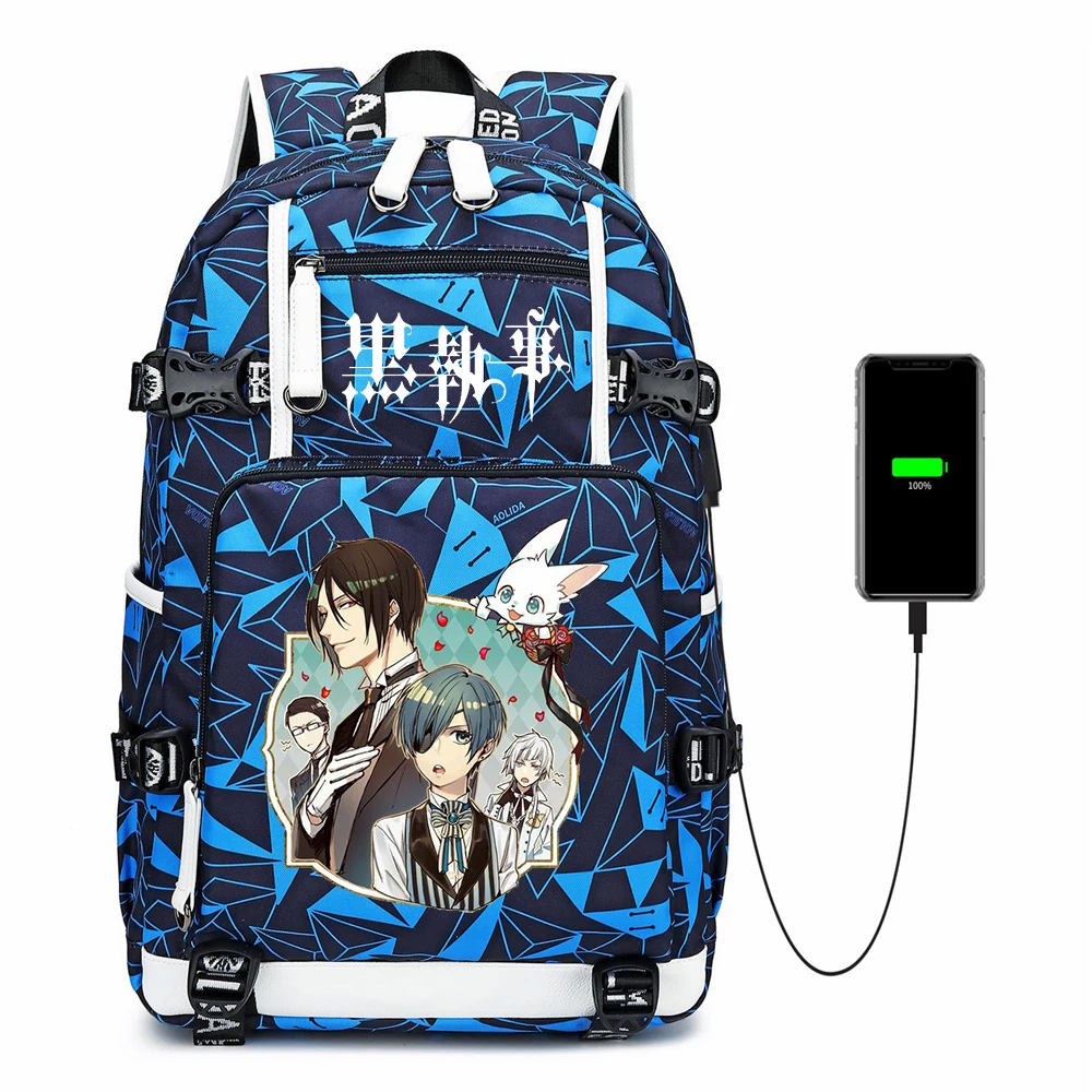 

Backpack Anime Black Butler USB Canvas Charging Zip Casual School Bag Shoulder Bag Mochila Laptop Bag Travel Bag Rucksack