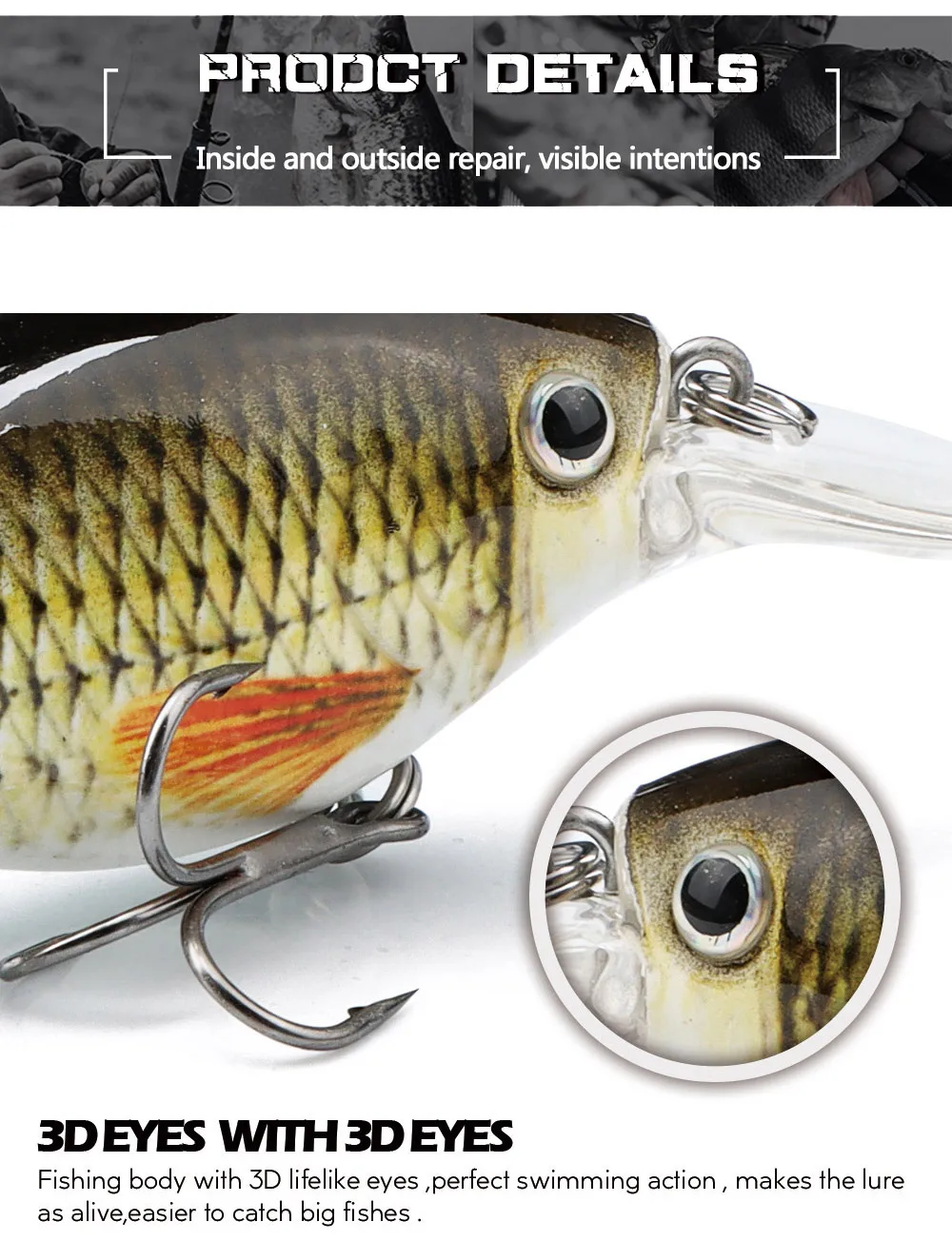 Agoie Topwater Surface Lures Bass Crankbait Angelköder Fischköder für Hecht 75 mm 85 mm Vivid Game Wobbler Süßwasser-Angelausrüstung – Detail 8