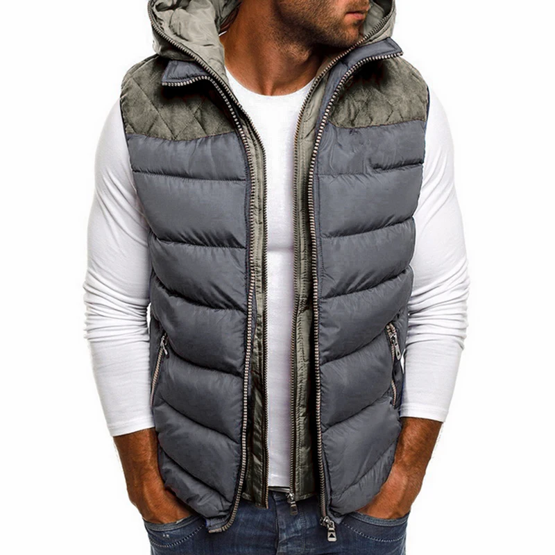 

Fashion Winter Coat Vest Men Warm Sleeveless Jacket Casual Waistcoat Cotton Vest Hooded Coat Down Jacket Men Vest