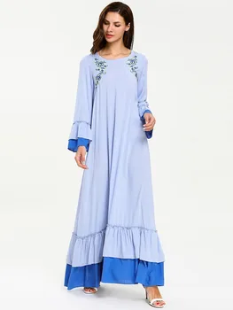 

Ruffle Muslim Abaya Dress Women Trumpet Sleeve Splice Big Swing Hijab Long Dresses Kimono Robes Loose Dubai Arab Islamic Clothes