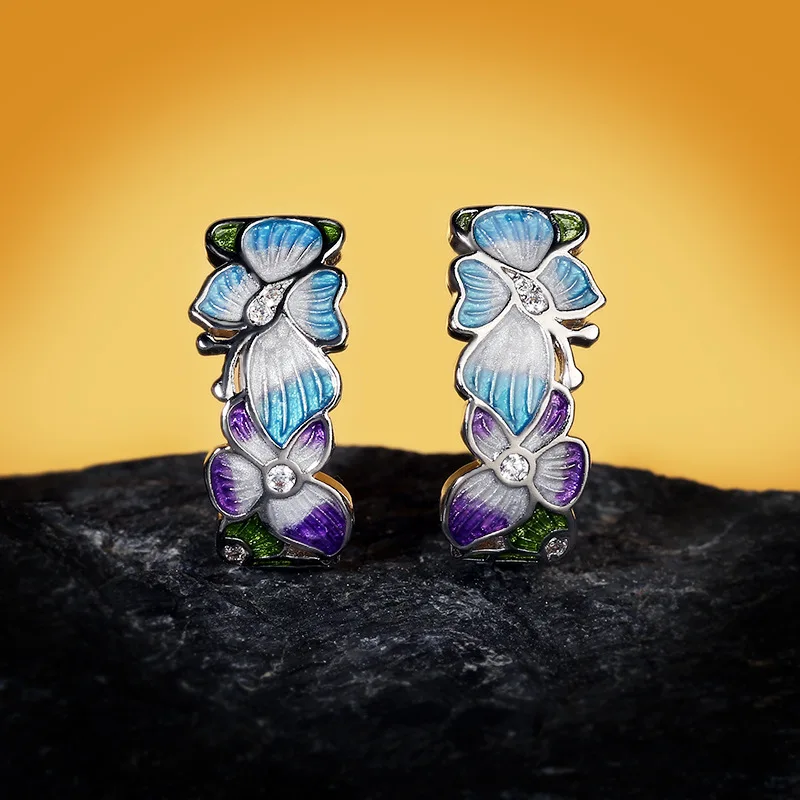 925 Silver Bohemia Fashion Butterfly Flower Shape Jewelry Blue Butterfly Earrings Fashion Ladies Jewelry Flower Earrings