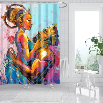 

King and Queen African Shower Curtain Decorative Waterproof Polyester Fabric Bathroom Curtain Set Home Bath Decor DW196