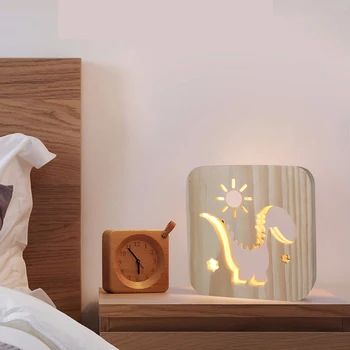 

Creative Wooden Animal Night Light Bedroom Bookcase 3D Lamp USB Powered Desk Light Home Decor Night Light Christmas Gift Lamps