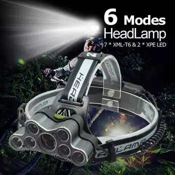 

7*XML T6+2*Q5 Powerful Led Headlamp White Light Rechargeable Head Torch Frontal Flashlight Waterproof 18650 Headlight+USB Cable