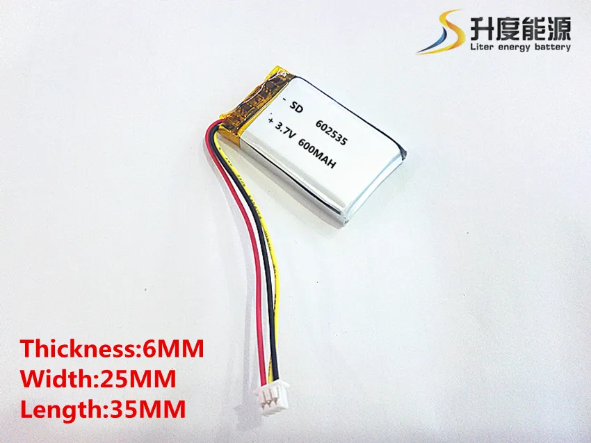 Планшет полимерная батарея 602535 600mah 3,7 V литий-полимерная батарея MP3 MP4 gps разъем