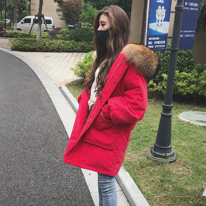 

2020 New Winter Jacket And Coats Women Long Duck Down Jacket Hooded Natural Raccoon Fur Collar Overcoat Outwear LX2265
