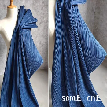 

Stiff Pleated Fabric Blue Miyake style folds DIY bazin riche Pants Clothes Dress Imitation cotton linen Designer Fabric 50*150cm