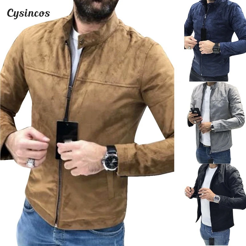 

CYSINCOS NEW Brand Autumn Motorcycle Suede Jacket Men Men's Leather Jackets Jaqueta De Couro Masculina Mens Leather Coats