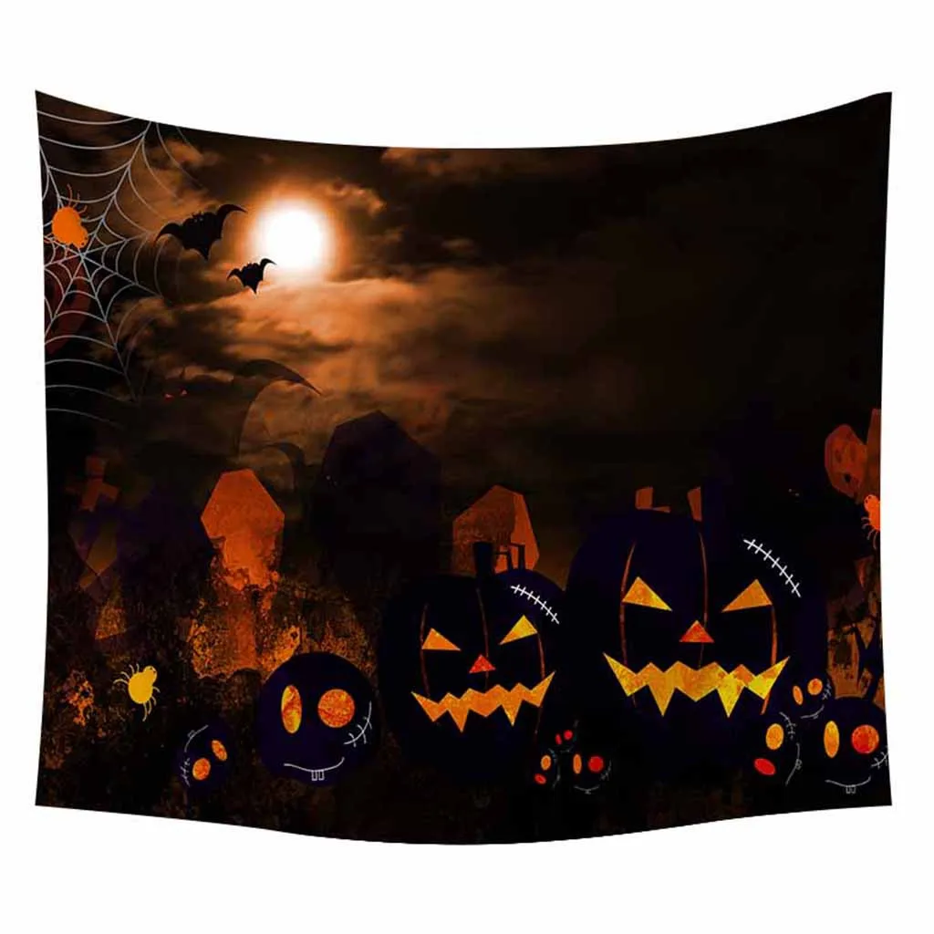 Гобелен на Хэллоуин с изображением тыквы, дерева, настенный гобелен, художественное украшение для дома, забавная тыква на Хэллоуин, гобелен с изображением головы призрака - Цвет: G