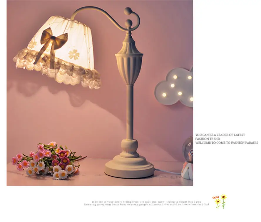 Скандинавская романтическая принцесса спальня настольная лампа из ткани Европейская элегантная кружевная ткань девушки прикроватные лампы led настольная подставка светильник светильники