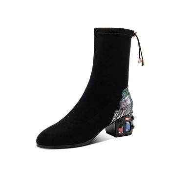 

Newest Women Mid-Calf Boots Dancing Night Club Shoes Woman Big Size 5.5cm Heels Boots Fashion Western Boots