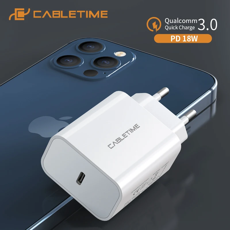 

CABLETIME USB Charger PD 18W Quick Charge 3.0 Type-C Charging for iPad pro Huawei Samsung for iPhone 12 pro Phone Charger C373