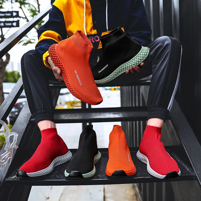 

2019 autumn and winter new elastic socks shoes male Korean version of the tide breathable knit casual sports high boots