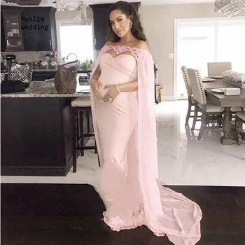

Custom Pink Pregant Evening Dress With Cape Elegant Mermaid Long Formal Dress Women's Party Wear 2020 Cheap Dubai Prom Dresses