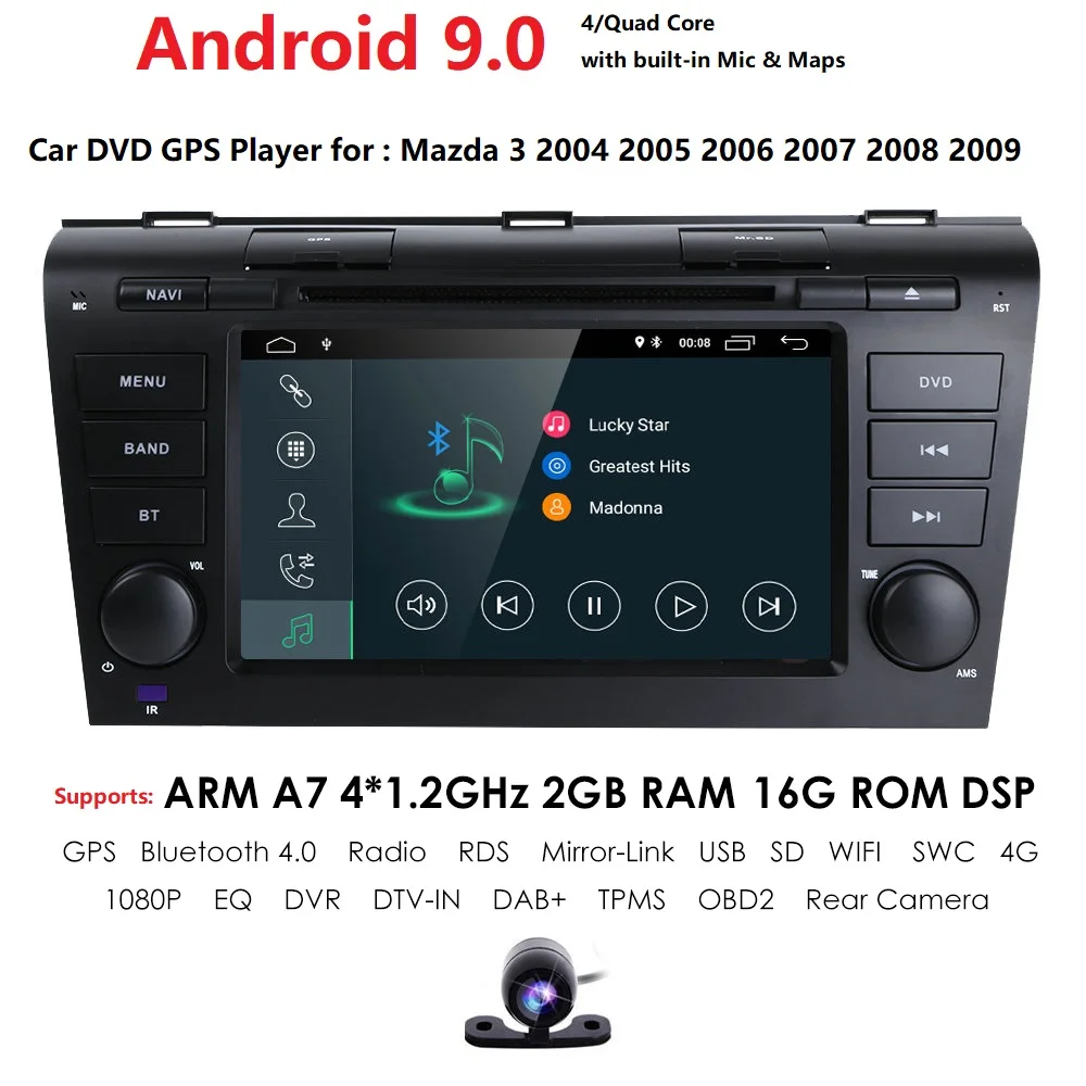 Android8.1 два Din 7 дюймов DVD плеер автомобиля для MAZDA 3 CANBUS 4 ядра 1,6 г оперативная память 2 Встроенная 16 Wi Fi gps навигации радио Bluetooth Камера