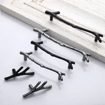 Creative tree branch shape furniture handles door handles cabinet knobs knob handle for furniture kitchen wardrobe black 69m