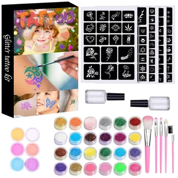 

Glitter Tattoo Set Temporary Tattoo Kit-30 Large Glitter Colors Body Nail Glitter Art Paint Birthday Party Gifts