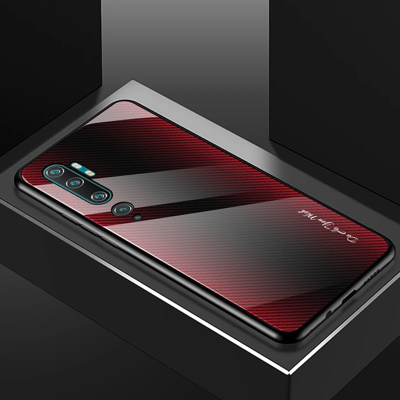 Чехол из закаленного стекла с градиентом из углеродного волокна для Xiaomi Mi Note10 Pro CC9 Pro