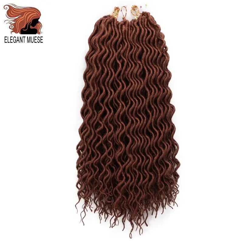 Элегантный Муз Faux locs Curly накладные волосы на крючке, затененные, волосы синтетический эффектом деграде(переход от темного к каштановые волосы для наращивания 18 дюймов 24 подставки для плетения волос