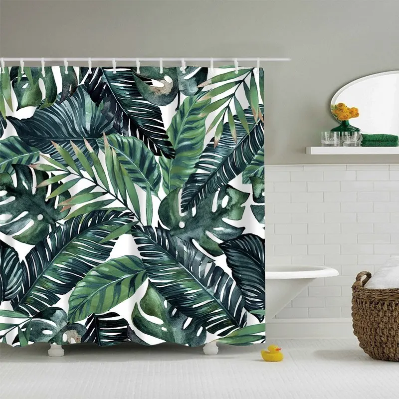 

1PC Drop Shipping Tropical Plants Curtains for Bath Colorful Floral Fabric Polyester Shower Curtain Home Decor Waterproof