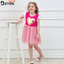 Dxton/ г. Платья для девочек с единорогом; платье принцессы с пайетками; праздничная одежда с сердечками; летняя детская одежда; Vestidos; детское платье для девочек