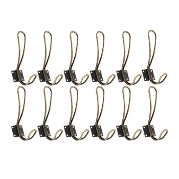 

12 Pack Rustic Coat Hooks Kit with Screws Wall Mounted Coat Hanger Double Vintage Wall Hooks for Hanging Look (Bronze - 12 Pack)