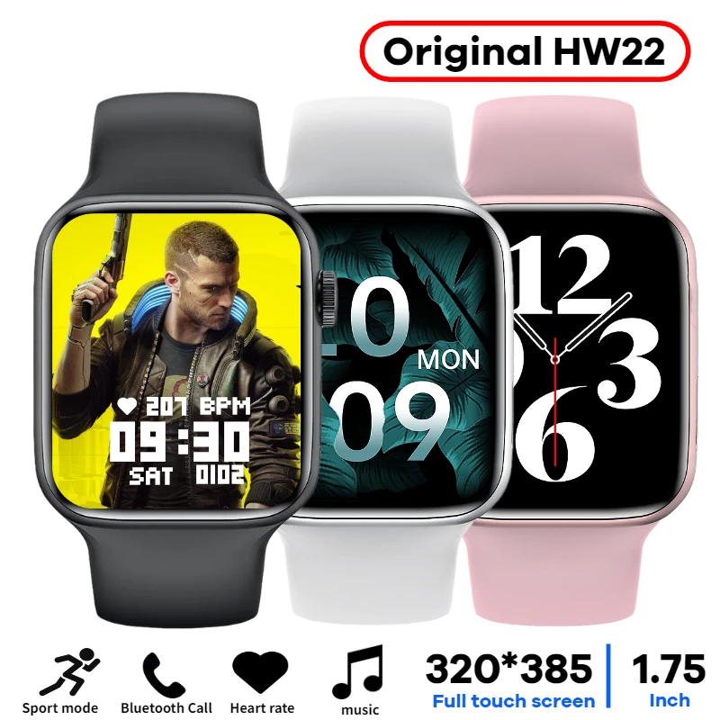 Montre connectée Iwo HW22 pour hommes et femmes, bracelet de sport, moniteur de santé, de fréquence cardiaque, avec écran entièrement tactile, musique, appel Bluetooth, à la mode, nouveau, 2021