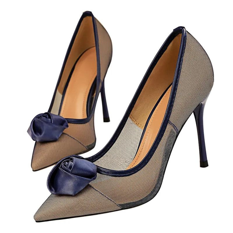 

2020 Woman's 9cm High Heel Scarpins Mesh Lace Red Pumps Female Stiletto Blue Wedding Bridal Valentine Pink Fetish Scarpins Shoes