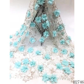 

HFX mint green french Lace Fabric 2019 High Quality Embroidery 3D Flower sequins Nigerian Lace Fabrics For Bridal dress H2746