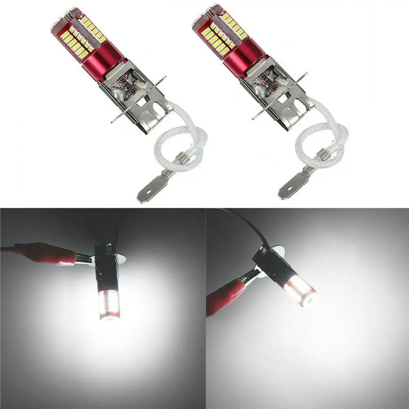 2x H3 4014 57-SMD 4014 светодиодный автомобиль лампа для противотуманной фары 6000 К яркий белый AC/DC 12V