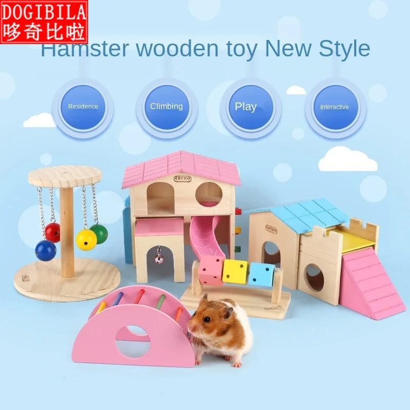 Toy-Supplies Hamster Cage Molar Cage-Villa Diy-Accessories Wooden Golden Bear Nest Pedal