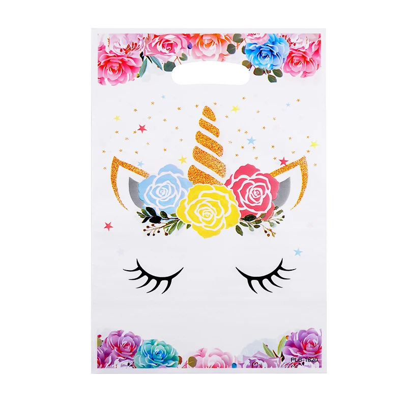10 unids/lote nuevo regalo de unicornio fiesta niños cumpleaños decoraciones de fiesta de boda ducha de bebé bolsa de plástico de golosinas