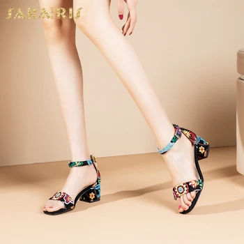 

Sarairis Wholesale New Large Size 43 Embroidery Square Heels Elegant Summer Sandals Woman Shoes Women