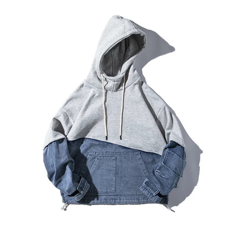 LAPPSTER-Youth Men Desginer Denim Hoodies Mens Oversized Streetwear Sweatshirts Harajuku Korean Hoodies Hip Hop Clothes - Color: Grey