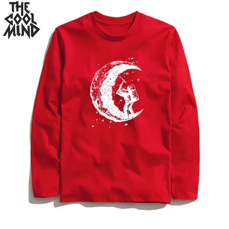 COOLMIND, длинный рукав, хлопок, копание Луны, Мужская футболка, повседневная, крутая, Мужская футболка с круглым вырезом, Мужская футболка, рубашки