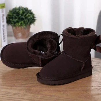 

2020 Fashion keep warm Children's Warm Snow Boots Winter Boots Genuine Cowhide Leather Lace up Butterfly kids shoes Boots