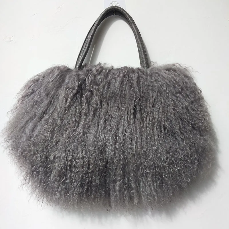 Winter Real Mongolia Lamb Fur Handbag Women Casual Tibet Long Hair Natural Fur Shoulder Bag Genuine Tote Bags Femme 6