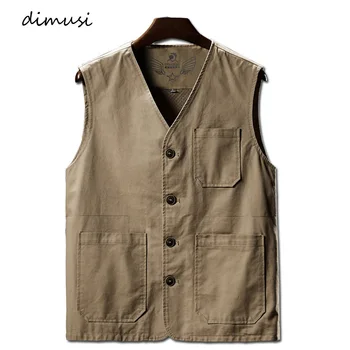 DIMUSI 여름 남성용 캐주얼 조끼, 육군 통기성 메쉬 조끼, 민소매 재킷, 야외 낚시 조끼, 의류 8XL