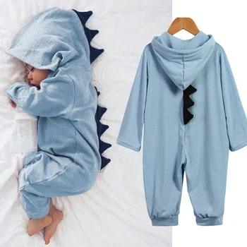

Baby Boy Girl 3D Dinosaur Costume Solid Rompers warm spring autumn cotton romper Playsuit Clothes Newborn Infant Hooded