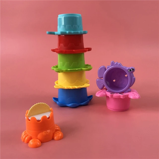 Multiple-color Baby Bath Waterproof Toys Cute Fishes with Eight Cups for New Toddler Shower Bathing Sensory Development 1