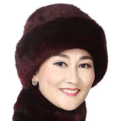 red wine Новая Мужская имитация норки мех lei feng шляпа среднего возраста женская зимняя теплая уличная шапка для людей преклонного возраста тренд твердая плоская крышка - Цвет: red wine