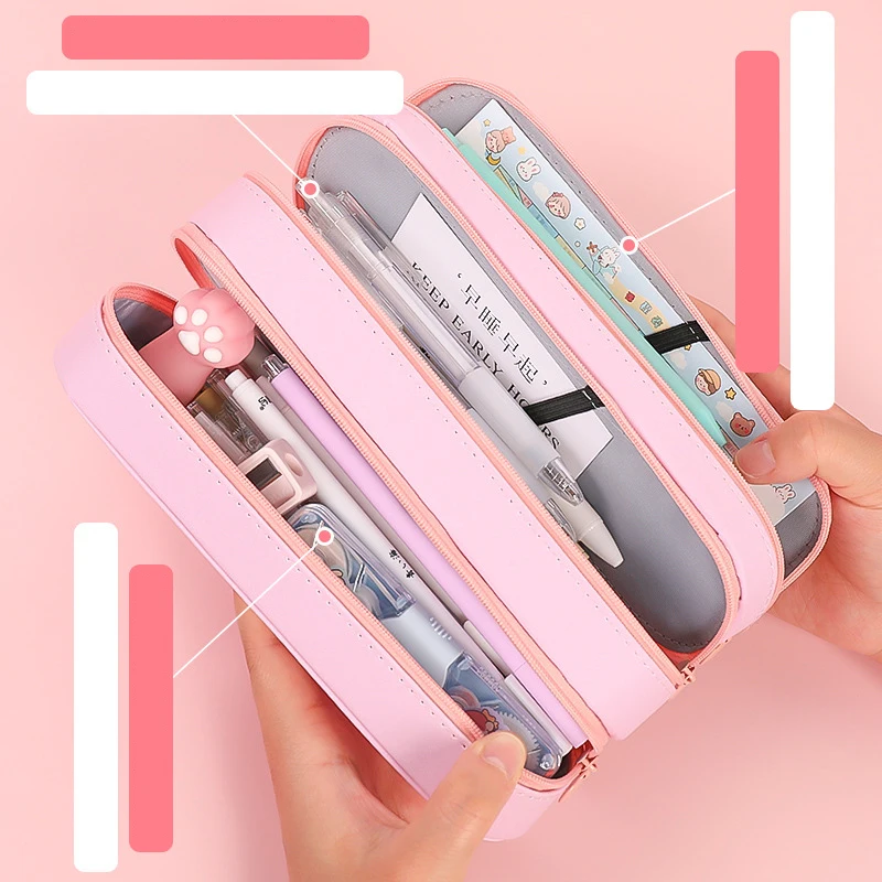 Cute Multi-layer Pencil Case Large Capacity Aesthetic Stationery Anime  Pencil Bag Box for Girls Organizer Kawaii School Supplies