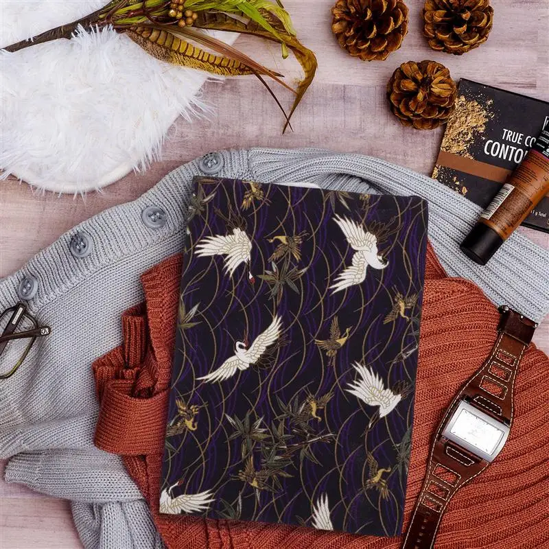 1pc A5 Adjustable Book Cover Decorative Book Sleeve Crane Design Protector Hand-made Cloth Cover Hand Account