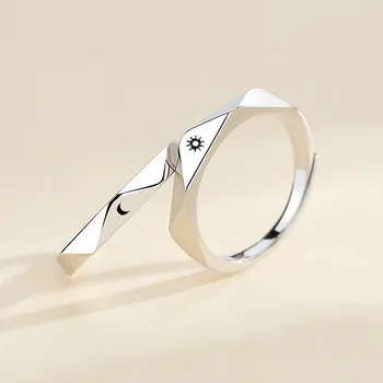 2 Pcs Sun Moon Lover Couple Rings Simple Opening Ring For Couple Men Women Wedding Engagement Promise Valentine's Day Jewelry