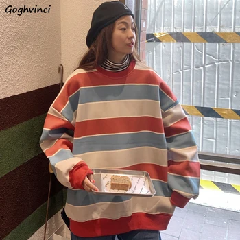 

Hoodies Women Trendy Korean Style Simple Fashion Harajuku Soft Loose Striped Pullover Ulzzang Streetwear Womens Sweatshirts Chic