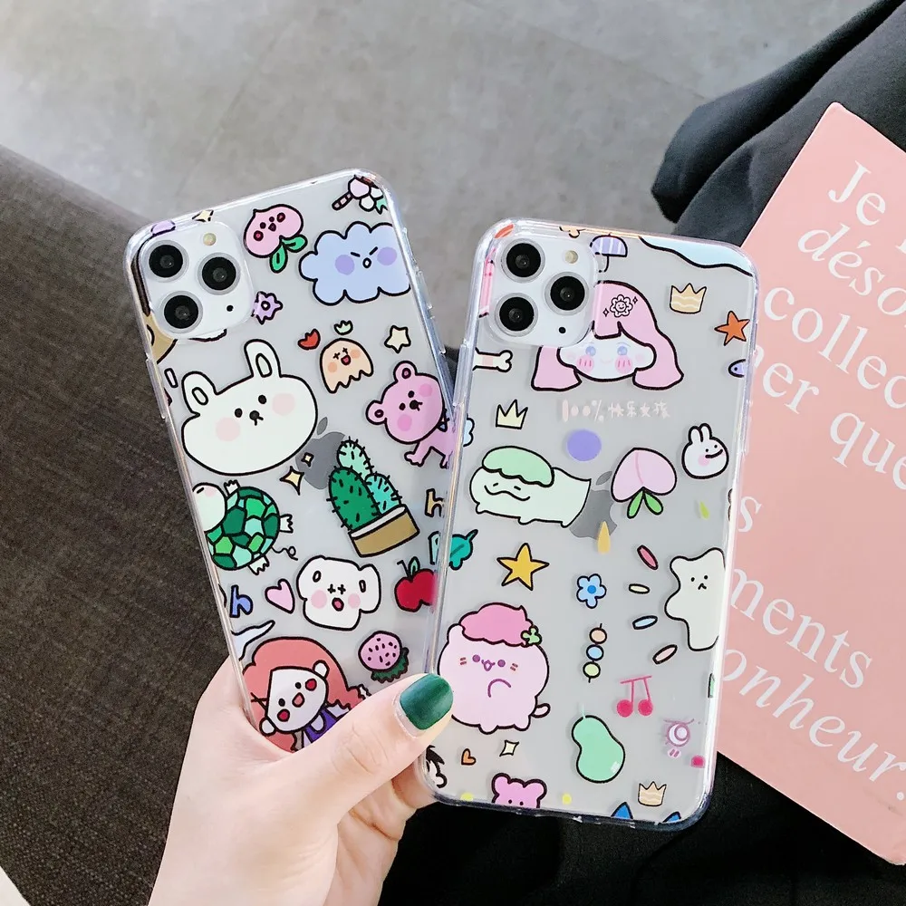 

Cute cartoon foriPhone 11 11promax x XR XS Max 7plus 8plus 7 8 6 6s plus transparent TPU waterproof and dustproof Soft shel