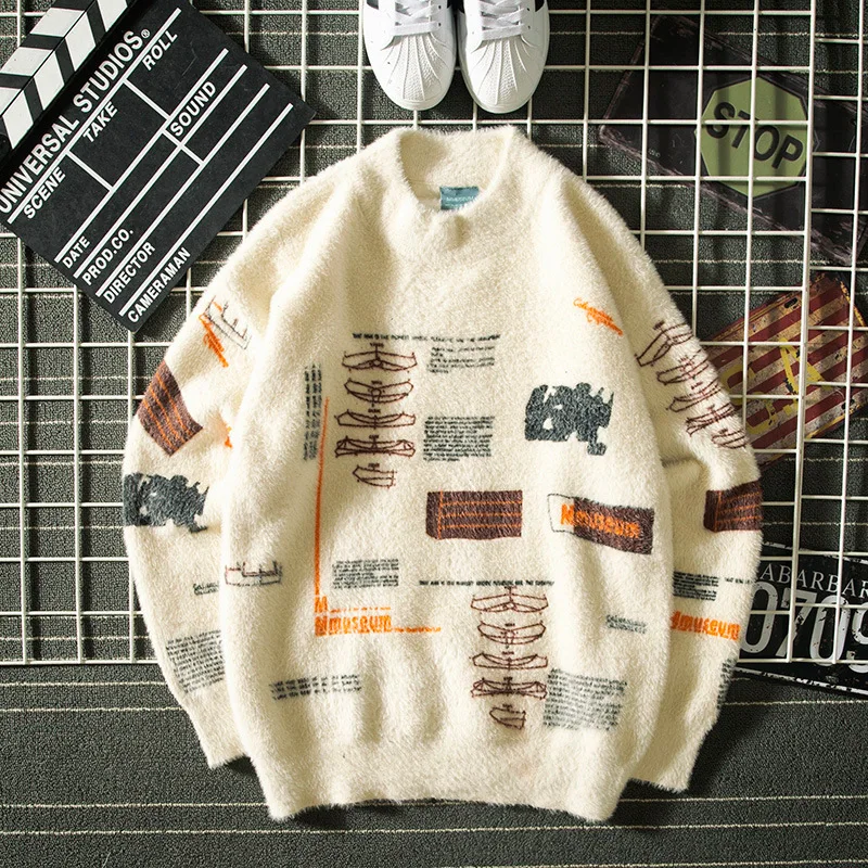 

Graffiti knitted pullover sweater sweater streetwear hip-hop casual long-sleeved turtleneck sweater trend men's shirt