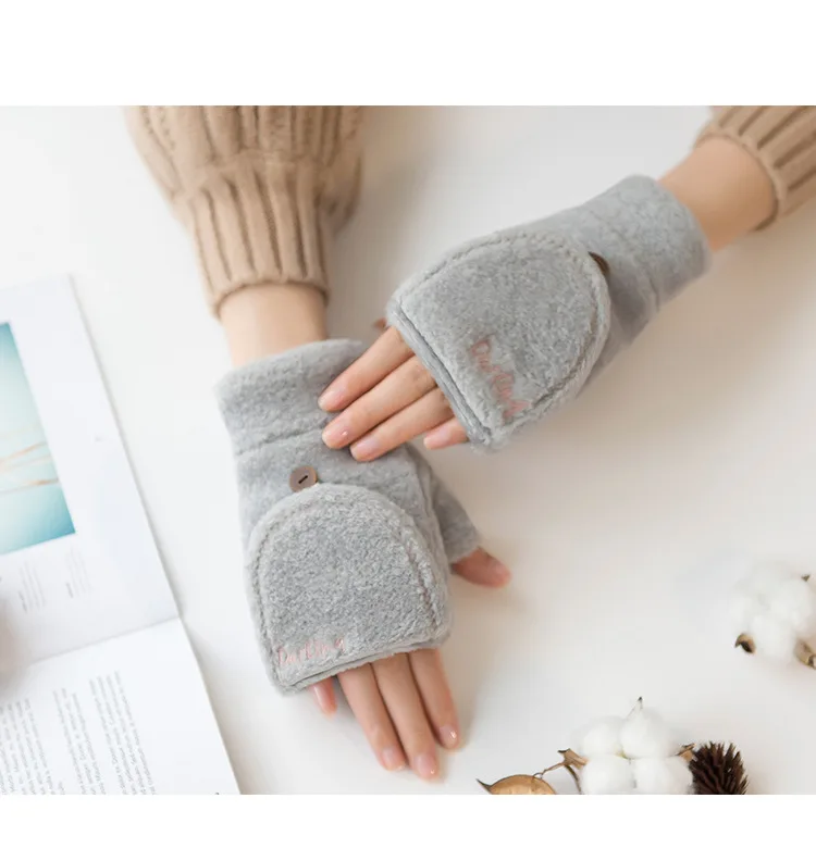 Sheng qi Flip Gloves Female Winter Cute Korean-style Lettered Half-finger Gloves Students Warm Autumn Manufacturers Direct Selli